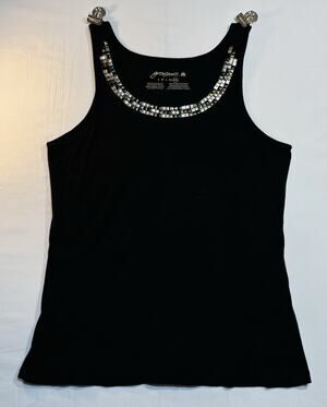 GreenSource Tank Top 2XL Black Studded Scoop Neck Sleeveless Stretch Cotton